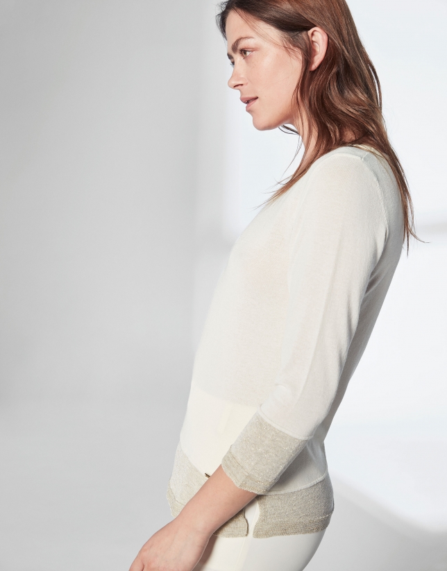 Ivory white knit and lurex sweater