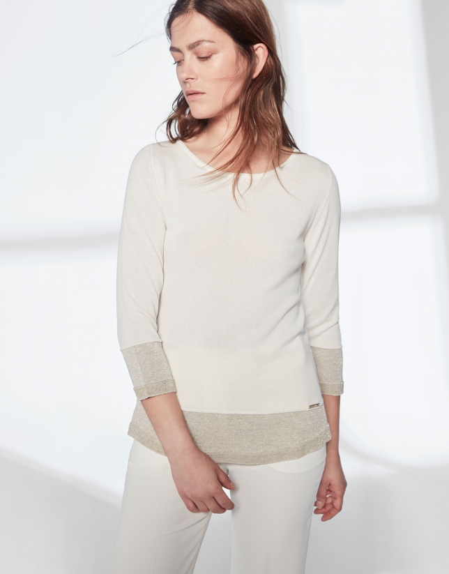 Ivory white knit and lurex sweater