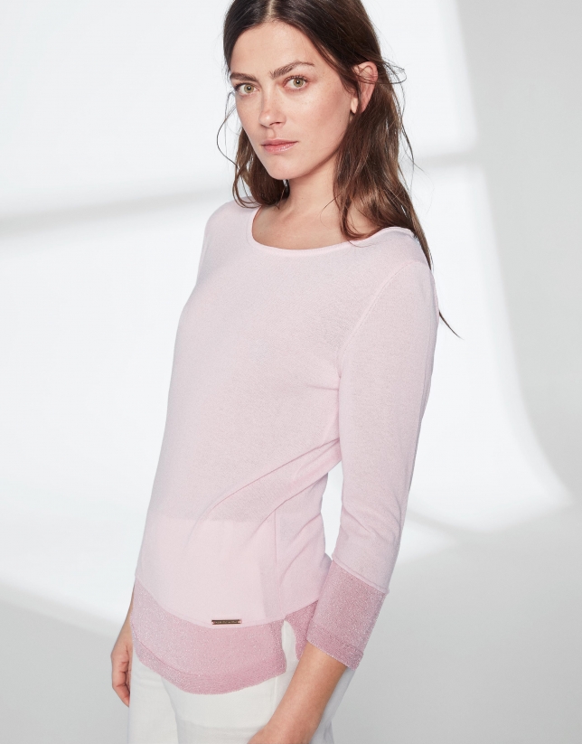 Pastel pink knit and lurex sweater