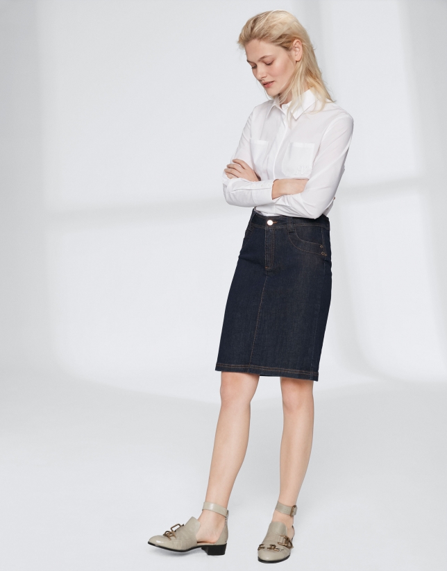Midi jean skirt with double stitching