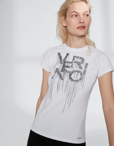 White top with sequined Verino logo