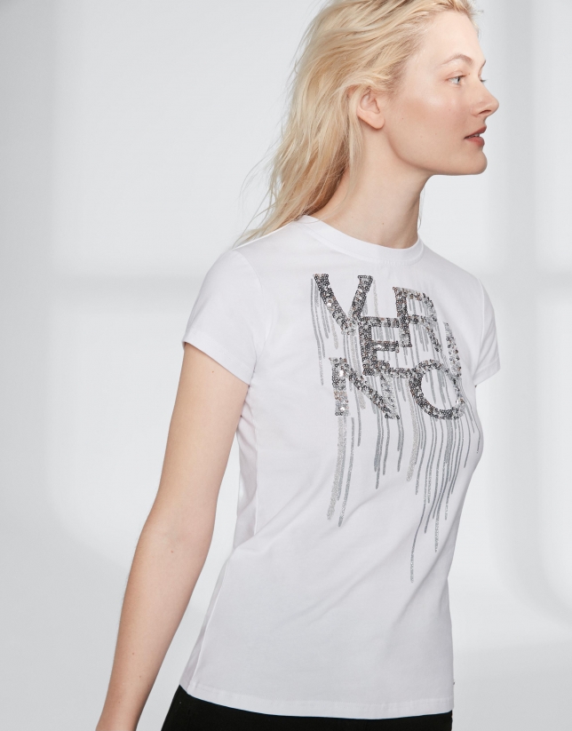 White top with sequined Verino logo