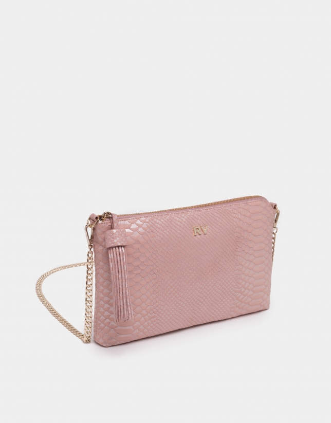 Pink alligator effect embossed leather Lisa bag 