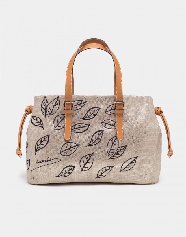 Natural fabric metallic shopping bag
