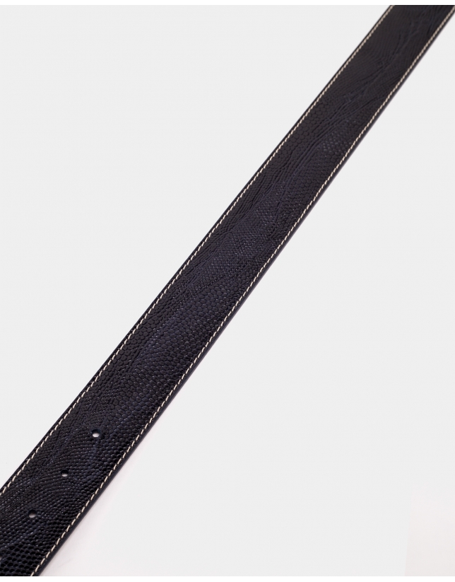 Blue python embossed leather belt