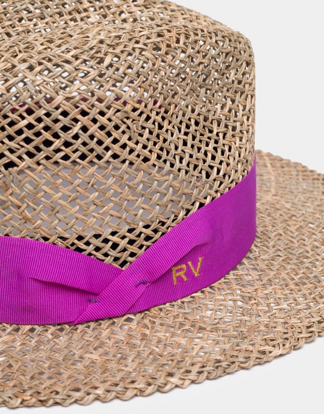 Rattan hat with pink ribbon