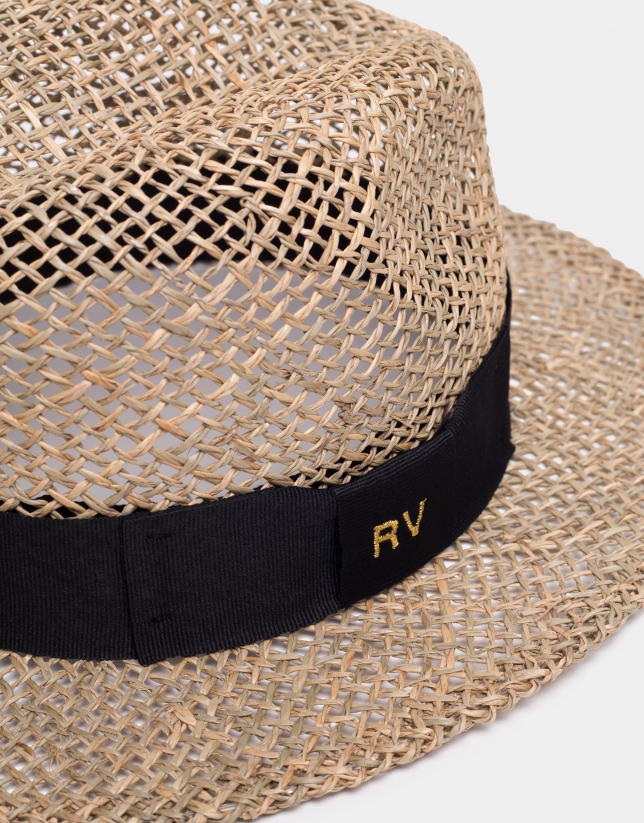Rattan hat with black ribbon