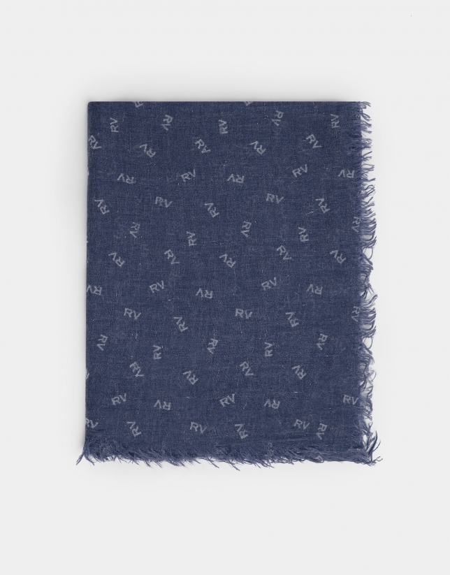 Plain navy blue scarf with RV print