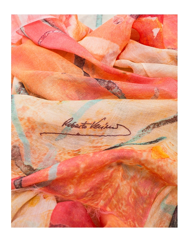 Pastel orange floral print scarf