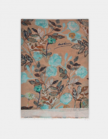 Beige floral print scarf