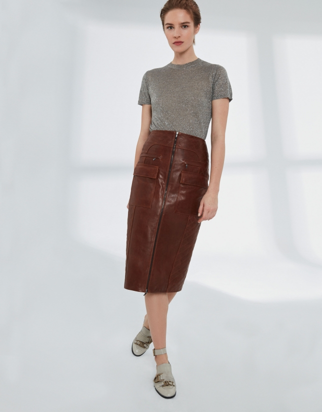 Brown sheepskin leather  skirt 