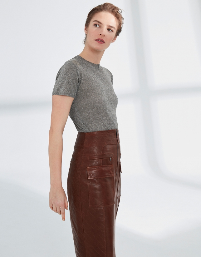 Brown sheepskin leather  skirt 