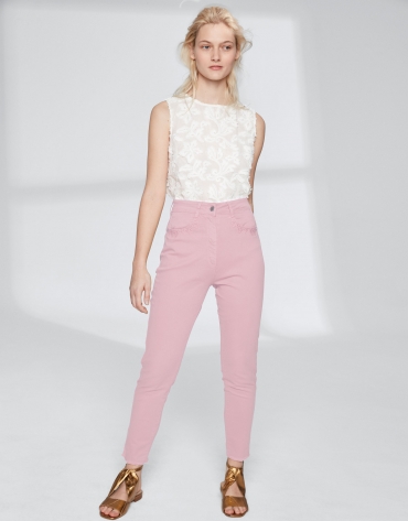 Pink pants with fringe hem