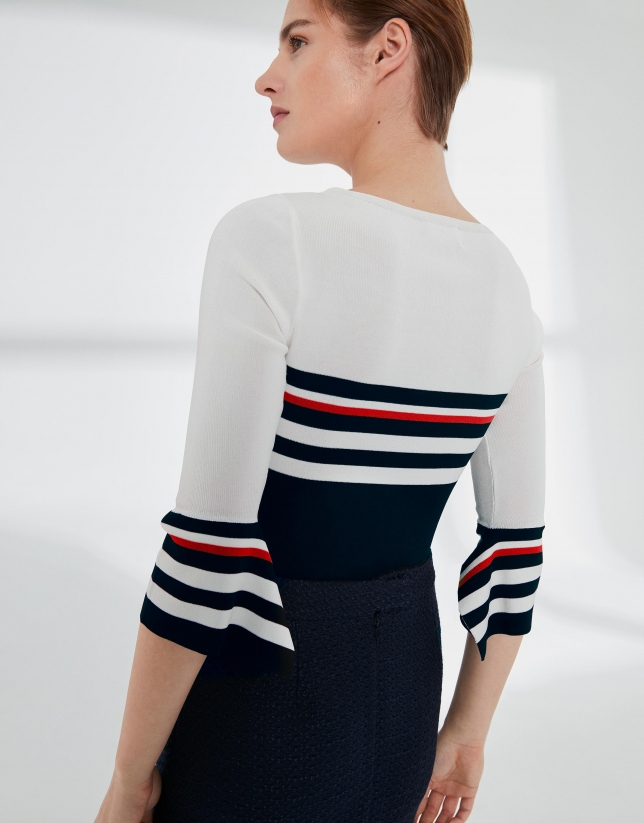 Blue, white and red sailor sweater