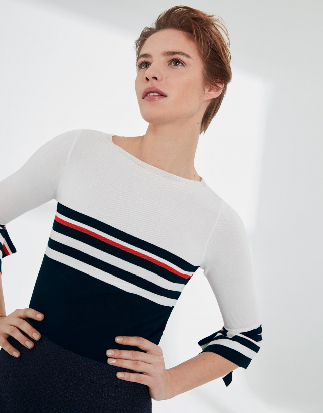 Blue, white and red sailor sweater