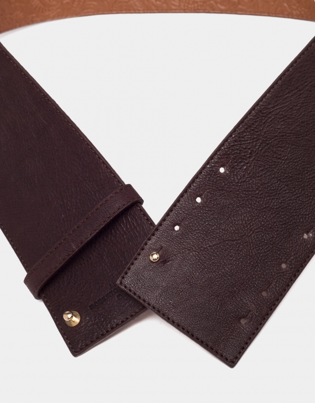Dark brown leather wide belt