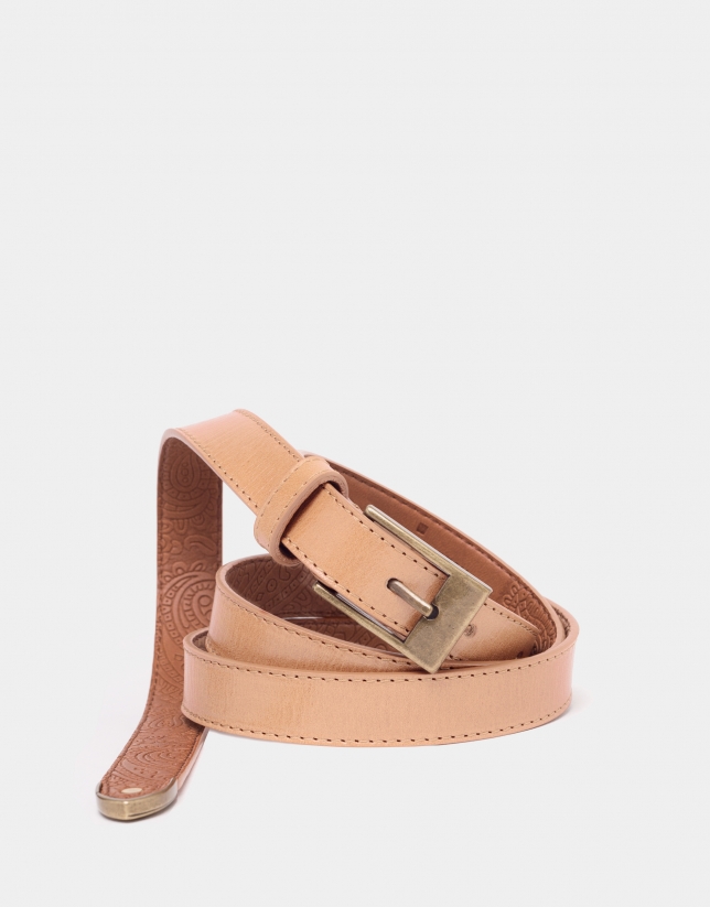 Sandy leather narrow belt