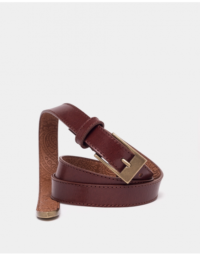 Brown leather narrow belt