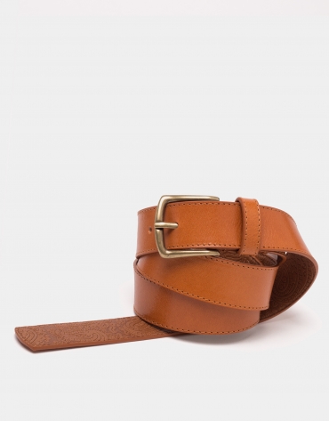 Camel leather long belt