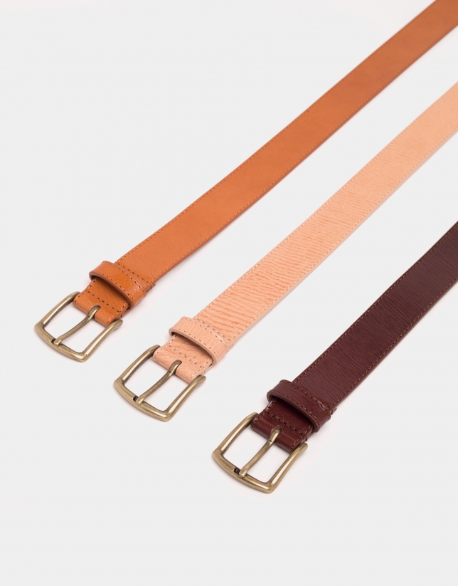 Camel leather long belt
