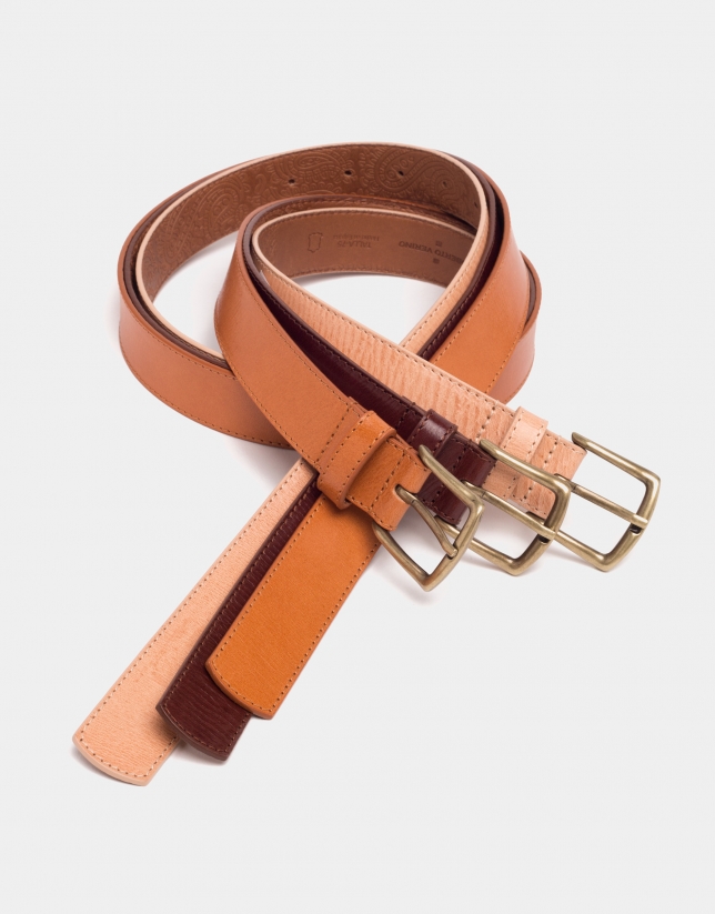 Brown leather long belt