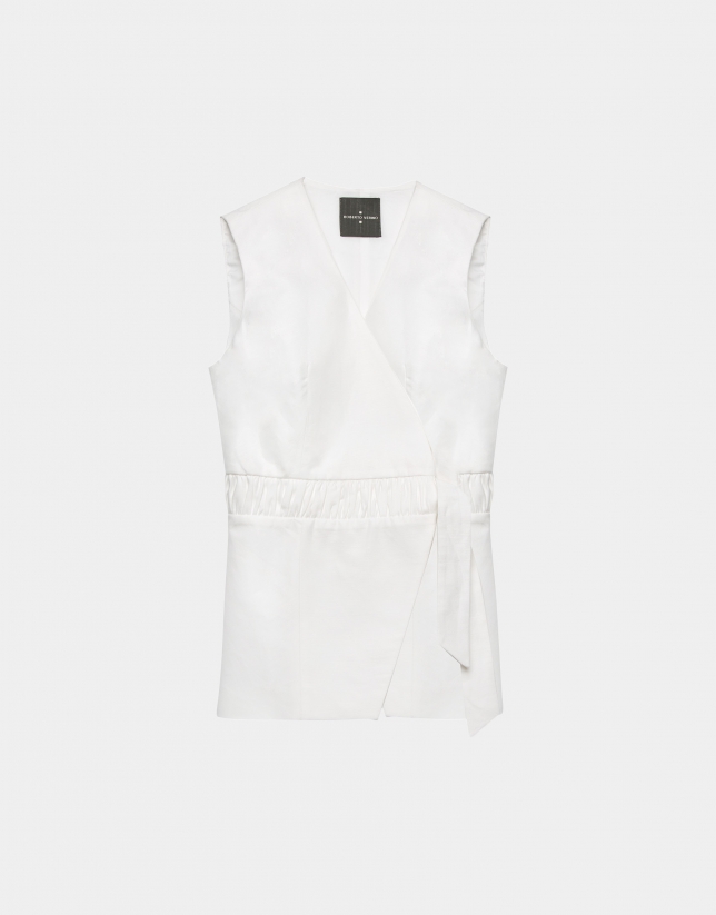 White, double-breasted, linen vest