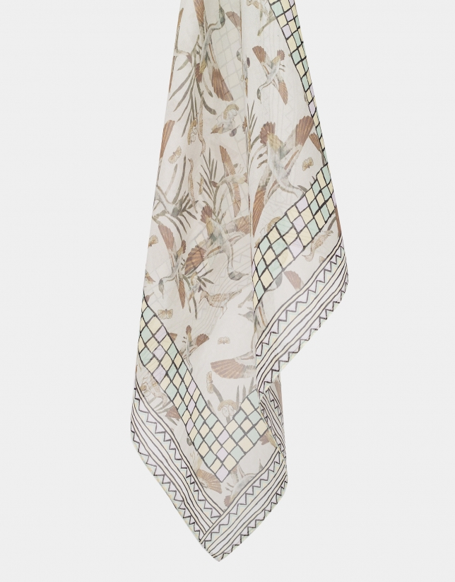 Geese print silk scarf