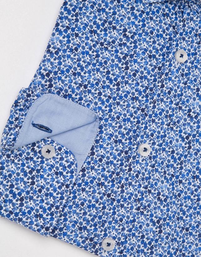 Camisa sport flores pequeñas azules