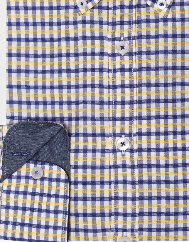 Navy blue/yellow checked sport shirt