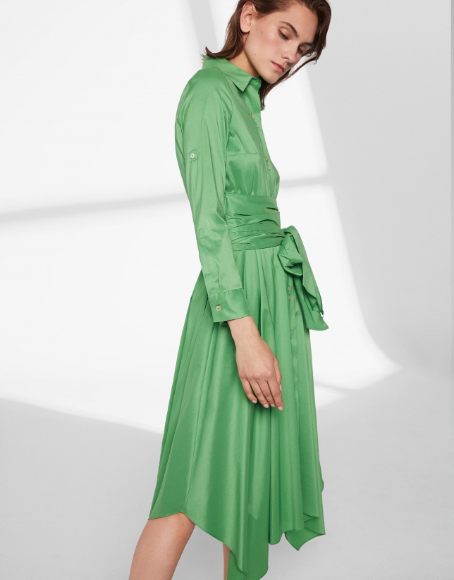 Green shirtwaist dress with scarf skirt