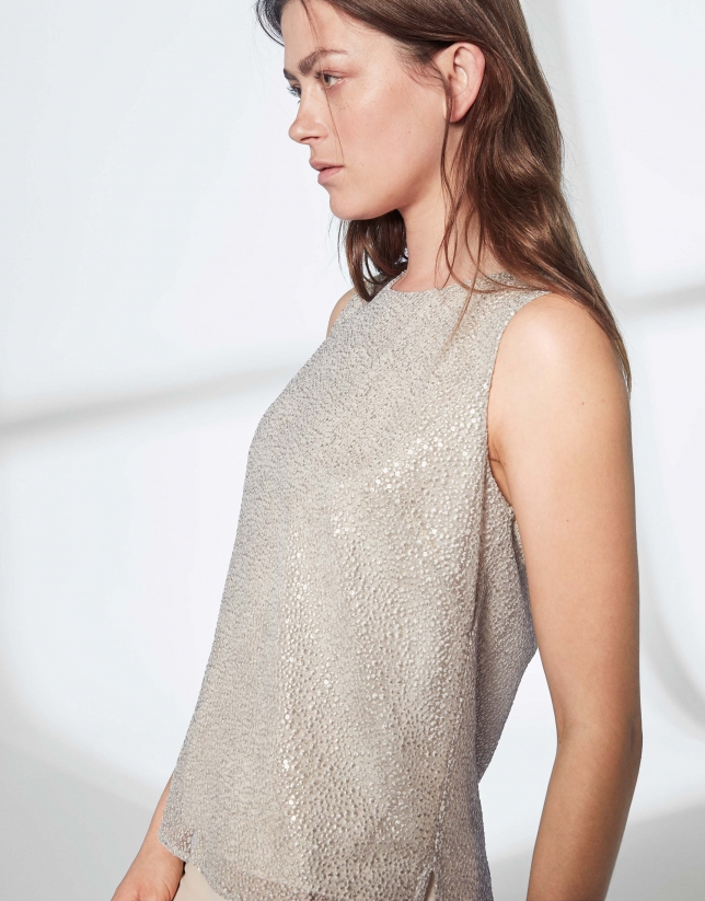 Gold tulle embroidered top 