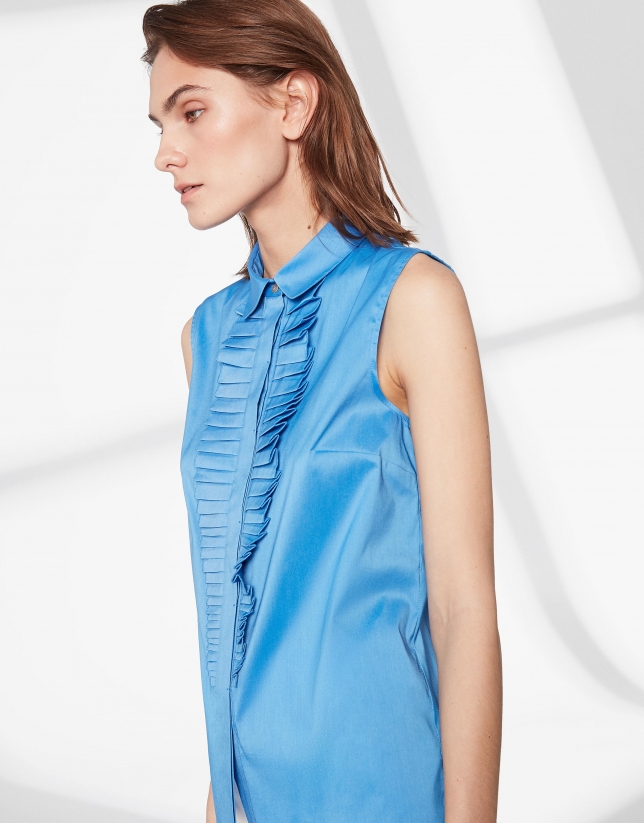 Blue sleeveless blouse