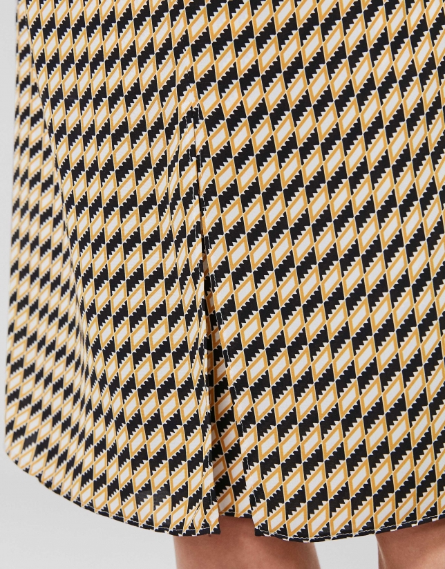 Black/gold geometric print midi skirt