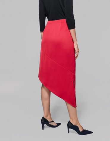 Red asymmetric flowing skirt