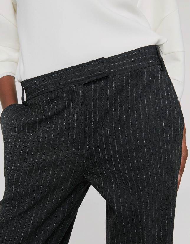 Gray pin-striped straight pants