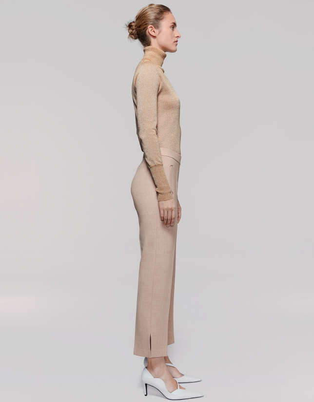 Mink-colored ankle-length pants