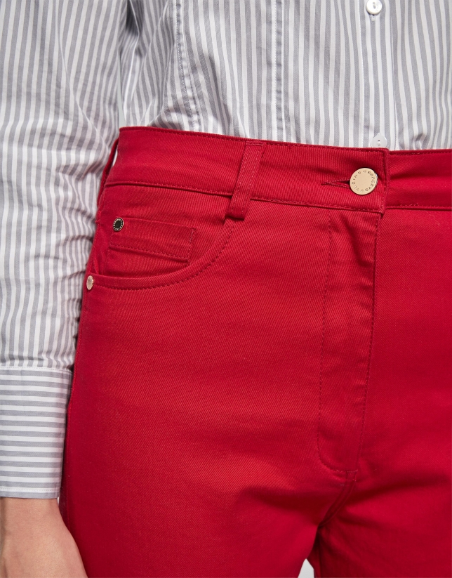 Red satiny cotton pants