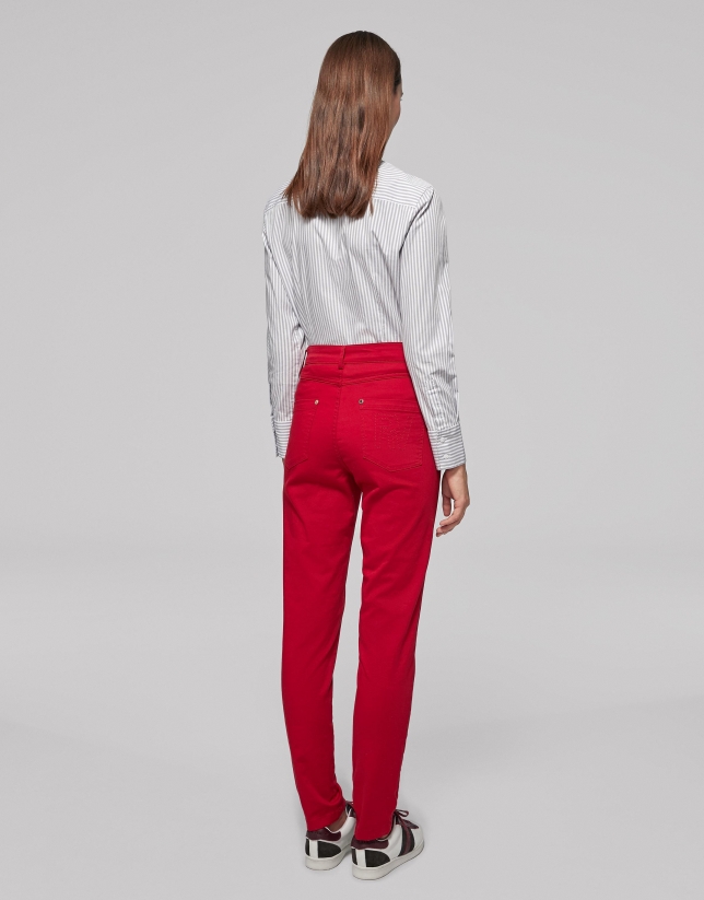Pantalón algodón satinado rojo