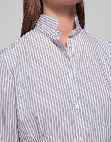 Silver striped shirt with Mao collar