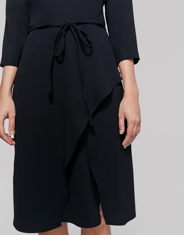 Black midi dress with three-quarter sleeves