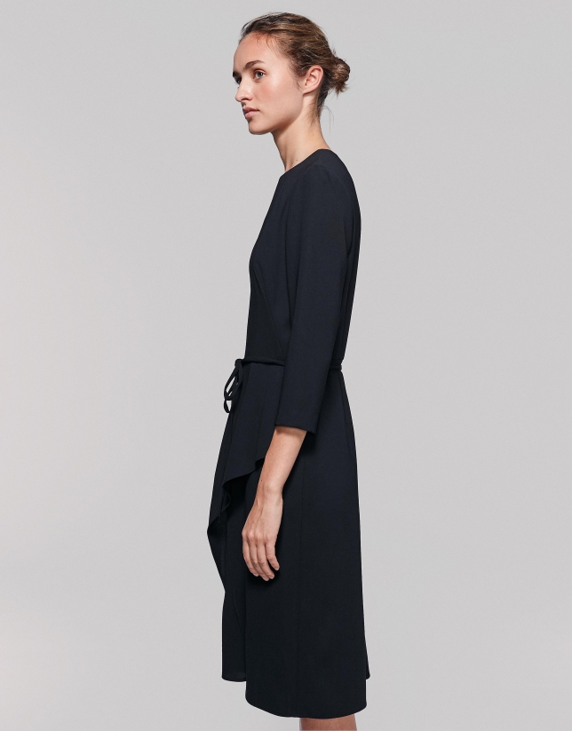 Black midi dress with three-quarter sleeves