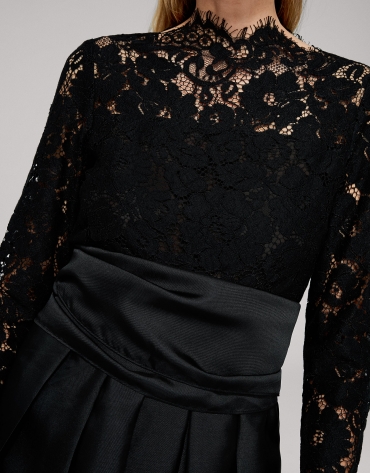 Long black party dress with lace top
