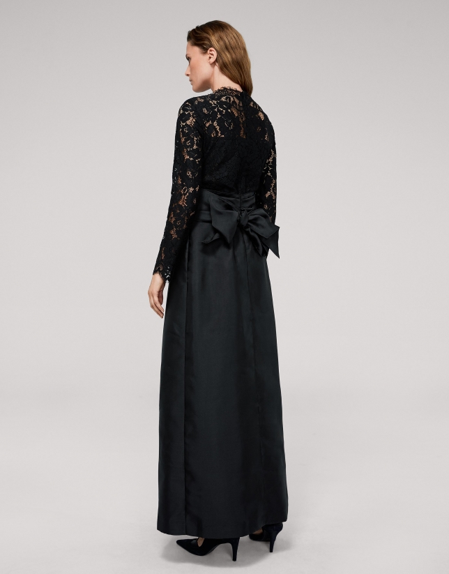 Long black party dress with lace top