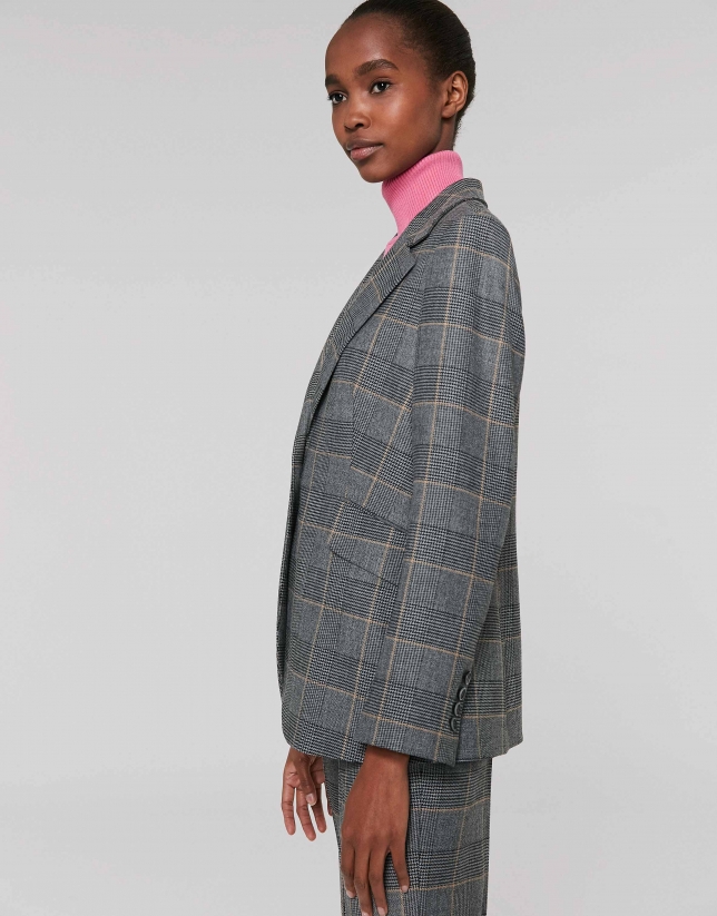 Gray and brown plaid sports jacket