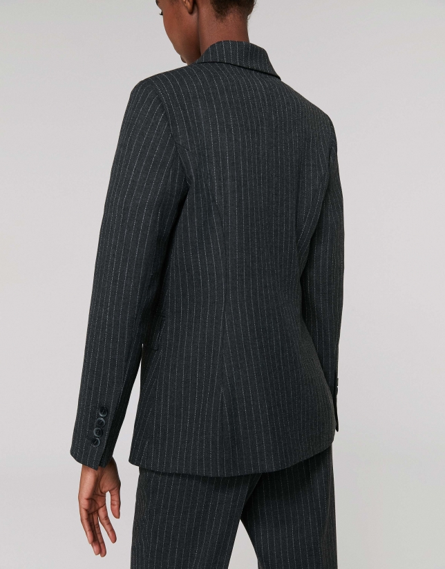 Gray pinstripe sports jacket, with two rows of buttons