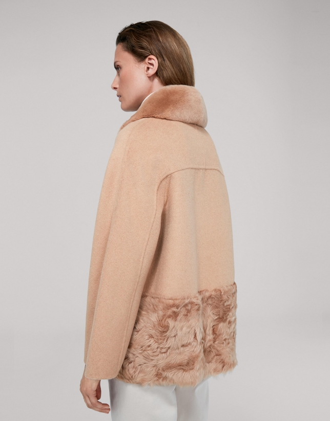 Mink-colored fabric and fur jacket