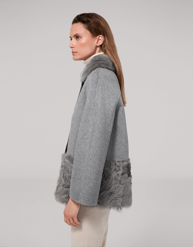Gray fabric and fur jacket