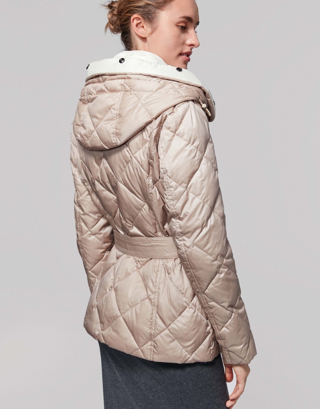 Quilted parka with mink diamond design