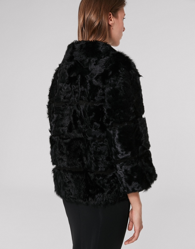 Short black lambskin and fur jacket