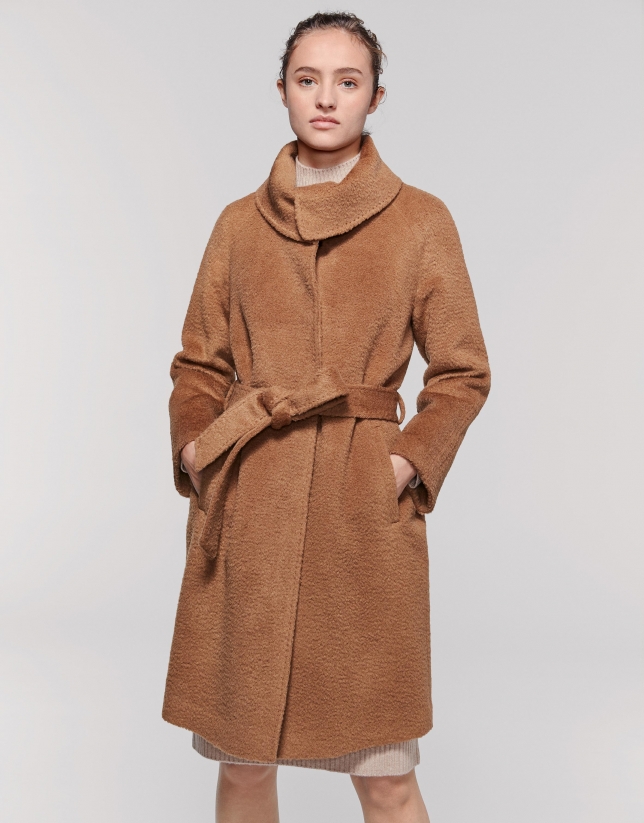 Beige coat with wrap-around collar